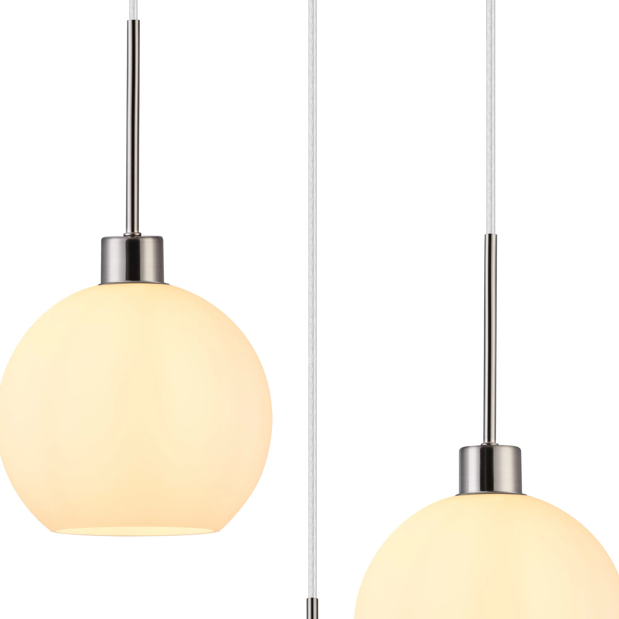 Lori 40cm Round Pendant, 3 Light Adjustable E27, Satin Nickel/Opal Open Mouth Round Globe Shades DK1366  Deco Lori Satin Nickel